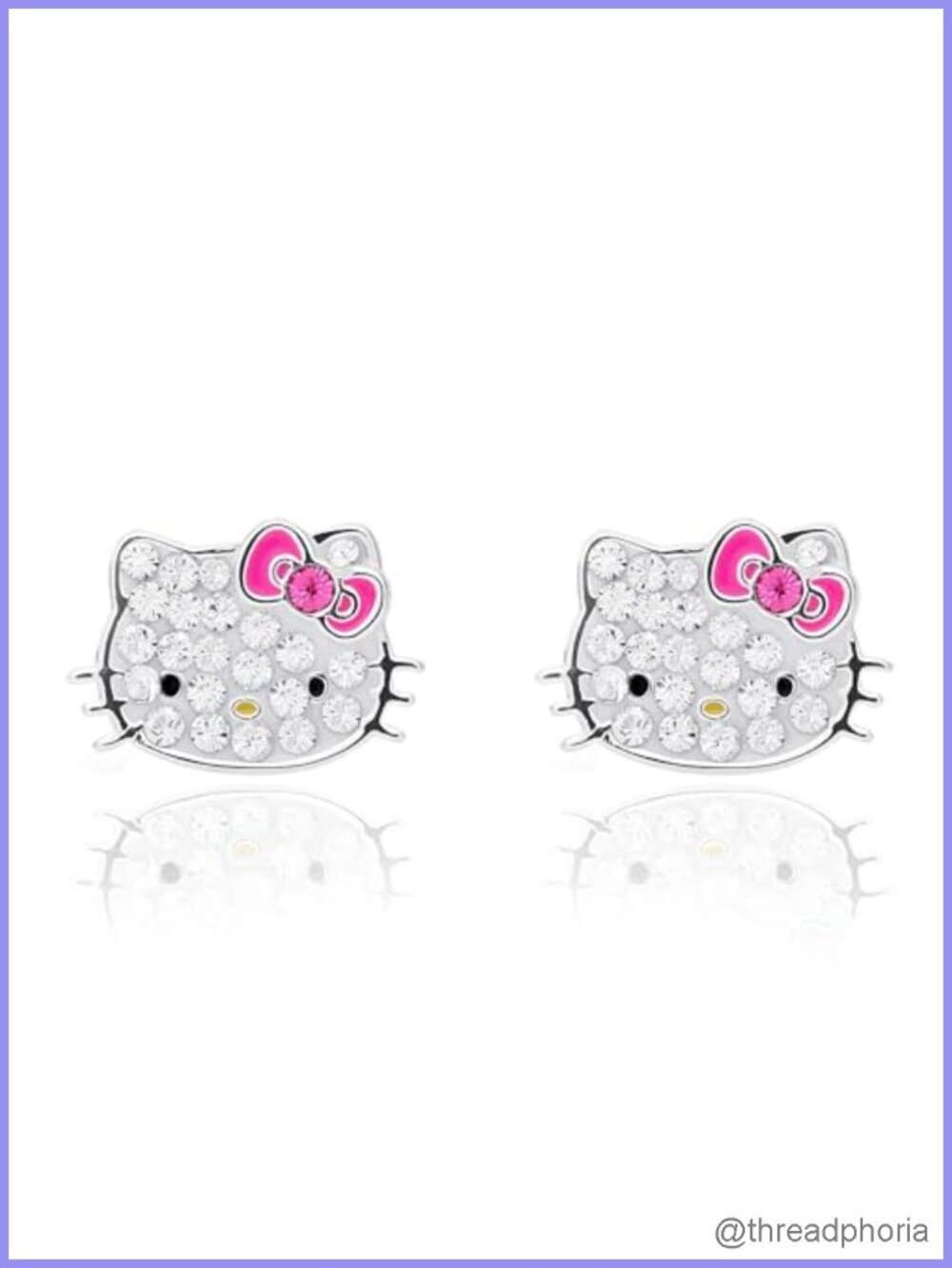 Hello Kitty Crystal Stud Earrings Silver Plated Push Back